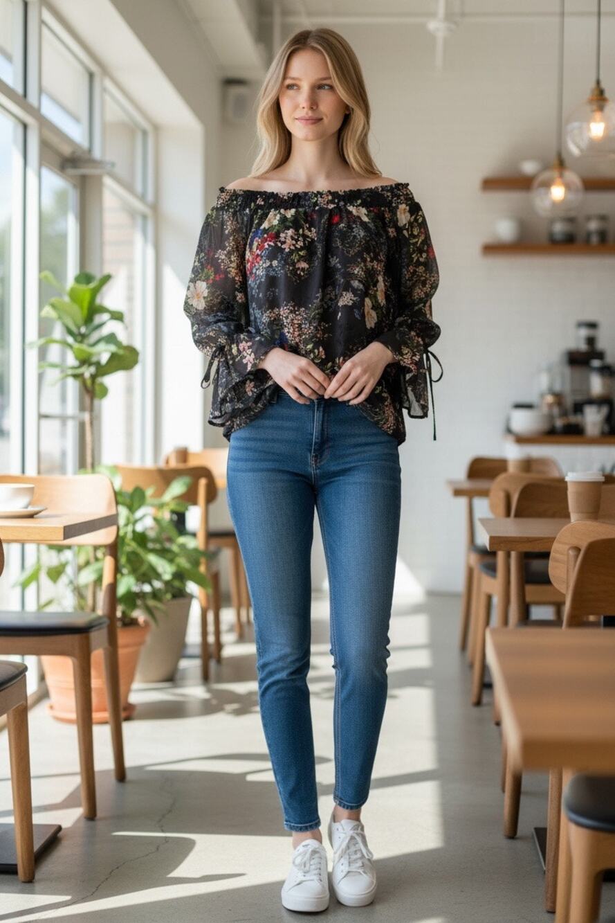 Springfield Floral Sheer Peasant Blouse Long Sleeve EU Size 36